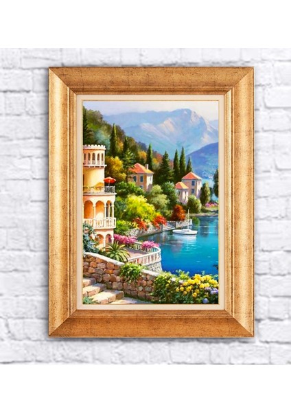 Çerçeveli Paspartolu Sahil Manzarası Kanvas Tablo