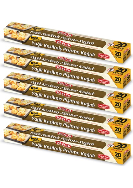 Hazır Kesilmiş Yağlı Pişirme Kağıdı 20 Yaprak 5'li Kutu Set
