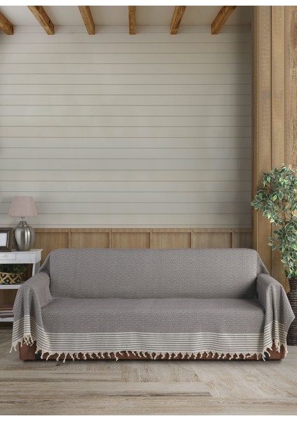 Sütlü Kahve Kollarını Örten Organik Battal Boy 180 x 300 cm Koltuk Kanepe Divan Çekyat Örtüsü