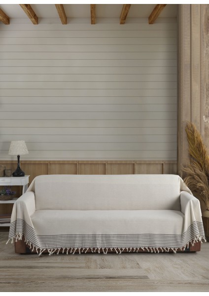 Ekru Kollarını Örten Organik Buldan Bezi Battal Boy 180 x 300 cm Koltuk Kanepe Divan Çekyat Örtüsü