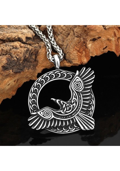 Odinin Kuzgunu Huginn Viking Iskandinav Mitolojisi 316L Kolye