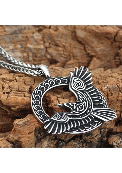 Odinin Kuzgunu Huginn Viking Iskandinav Mitolojisi 316L Kolye