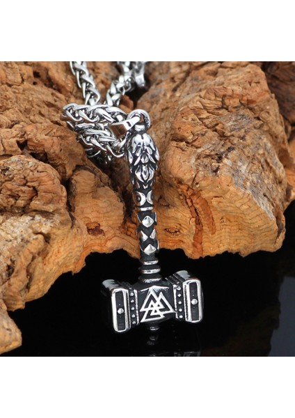 Thorun Çekici Nordik Valknut Tasarım Iskandinav Mitolojisi 316L Çelik Kolye fiyatları