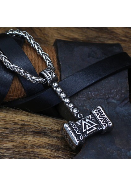 Thor Çekiç Nordik Valknut Hammer Iskandinav Mitolojisi Mjollnir 316L Çelik Kolye
