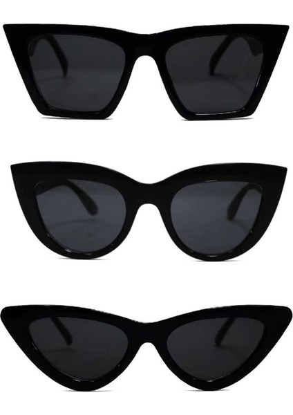 3'lü Cat Eye Dörtgen Güneş Gözlüğü (Siyah) - Cat Eye Oval Güneş Gözlüğü (Siyah) - Cat Eye Retro Güneş Gözlüğü (Siyah)