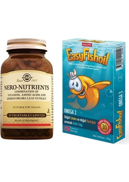 Nero-Nutrients 30 Kapsül+Easyfishoil Omega 3 Çiğnenebilir 30 Jel Tablet