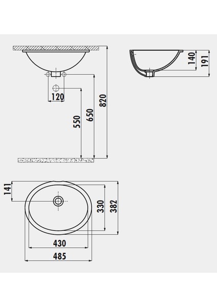 TP211 Tezgah Altı Oval Lavabo 33X43 cm Beyaz