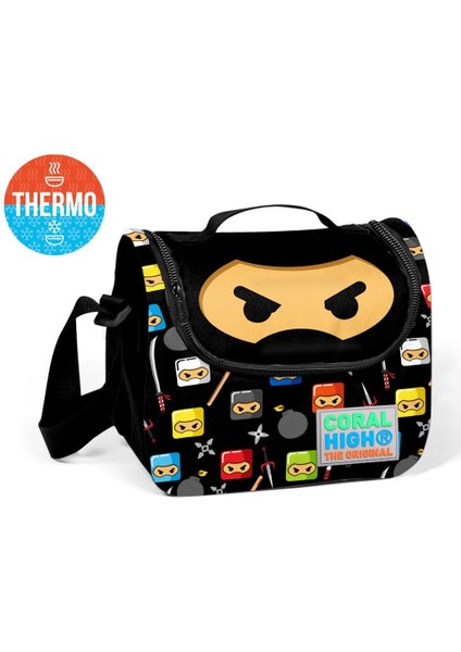 Coral High Siyah Ninja Desenli Termoslu Beslenme Çantası Erkek Çocuk