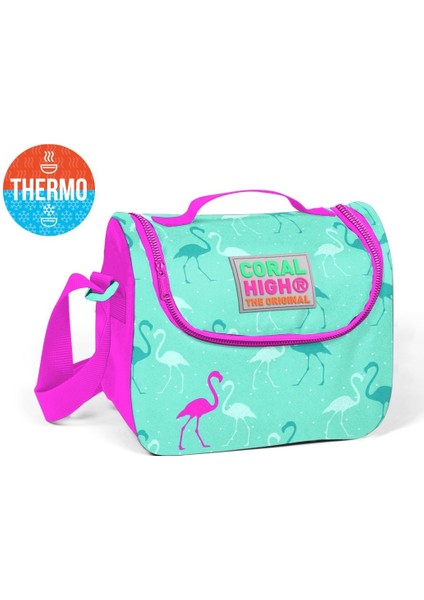 Coral High Yeşil Flamingo Desenli Termoslu Beslenme Çantası Kız Çocuk