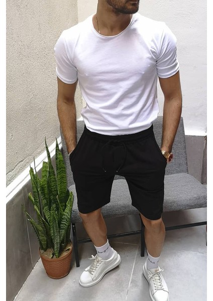 Unisex Siyah Rahat Kalıp Cepli Bağcıklı Günlük Şort fiyatları