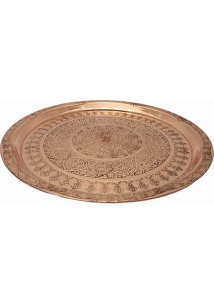 Bakır Tepsi Yuvarlak Desenli 34 cm