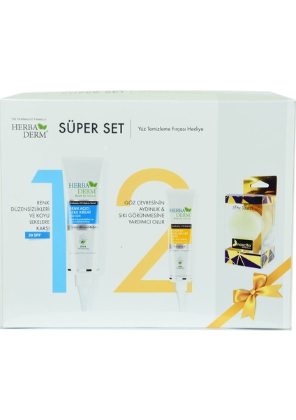 Süper Set Renk Açıcı Leke Kremi 55 Ml+Göz Altı Kremi 15 ml + Yüz Temizleme Fırçası