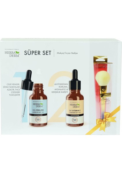 Süper Set Superserum Aha-Peeling 30 Ml + Saf Vitamin C 30 Ml + Makyaj Fırçası