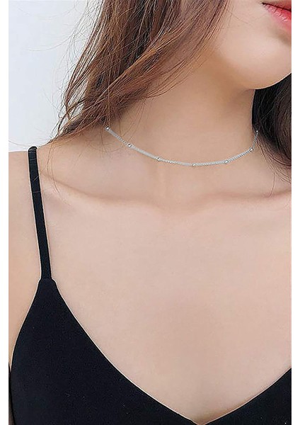 Kadın Gümüş Top Top Model Zincir Kolye 1.2mm