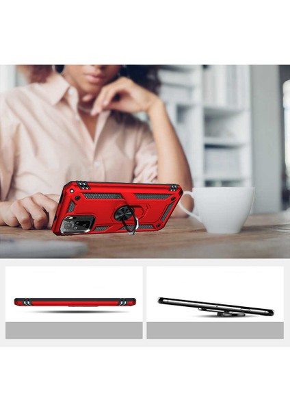 Xiaomi Redmi Note 10 Kılıf Çift Katmanlı Yüzüklü Manyetik Vega Kapak Siyah + Tam Kaplayan 5d Cam Ekran Koruyucu