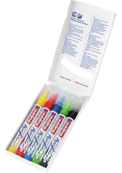 5100 Akrilik Markör 2-3 mm Yuvarlak Uç - 5'li Set Pastel Sarı Mavi Gül Yeşil Gri