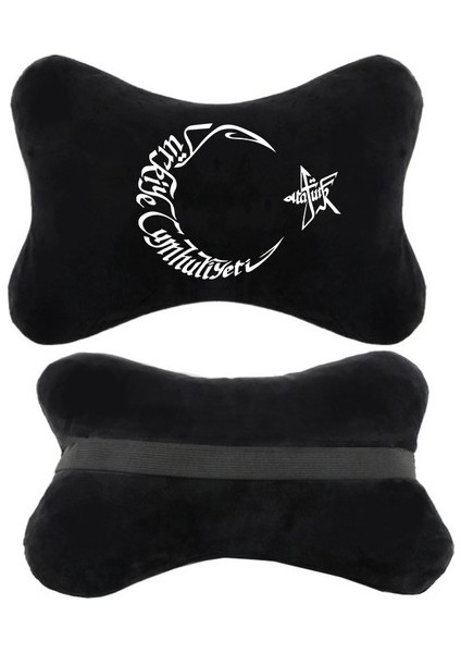 Bmw X6 Oto Uyumlu Koltuk Boyun Yastığı Bayrak Baskılı Siyah 2 Adet Yastık