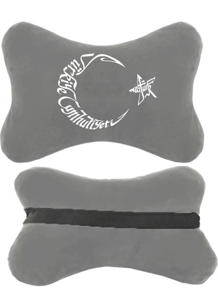 Mercedes Ticari Oto Uyumlu Koltuk Boyun Yastığı Bayrak Baskılı Gri 2 Adet Yastık