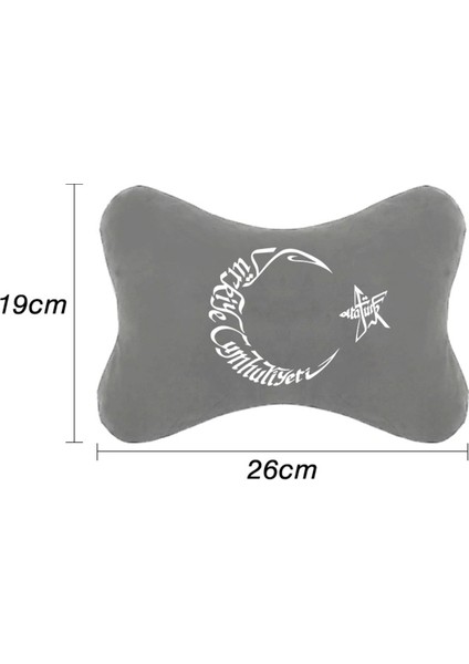 1Araba 1Ev Tata Oto Uyumlu Koltuk Boyun Yastığı Bayrak Baskılı Gri 2 Adet Yastık