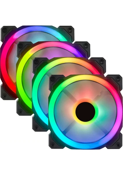 7r Pro Seri Rainbow Ledli Sessiz 120MM 12CM Kasa Fanı 4'lü Set