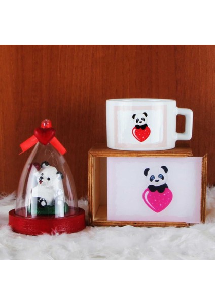 Panda Kutulu Kupa Panda Fanus Biblo Hediye Seti