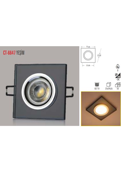 CT-6647 Yeşim Cam Spot(Ampulsuz) Cata