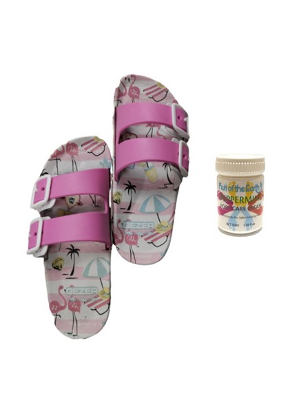 Gzr Kız Çocuk Plaj Ev Banyo Deniz Havuz Günlük Terlik 50ML Nane Ferahlığı Topuk Çatlağı ve Nasır Giderici Krem
