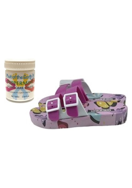 Gzr Kız Çocuk Plaj Ev Banyo Deniz Havuz Günlük Terlik 50ML Nane Ferahlığı Topuk Çatlağı ve Nasır Giderici Krem