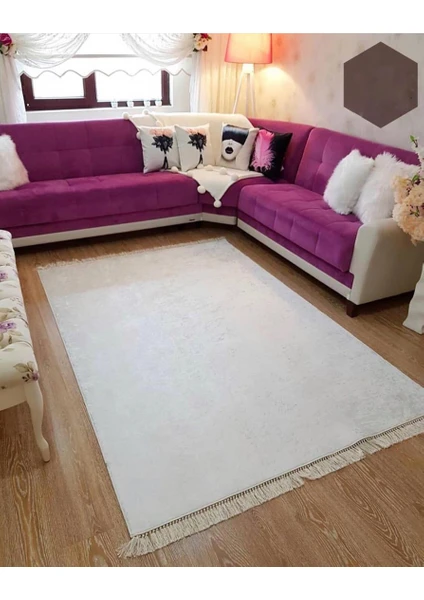 STY Home Beyazkaymaz Tabanlı Yıkanabilir Halı Kilim Yolluk Beyaz