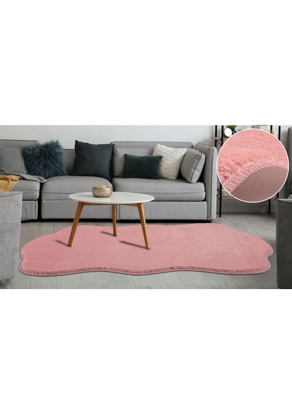 Modern Dekoratif Halı Jel Kaymaz Taban Peluş Puffy Pembe Post Halı 01