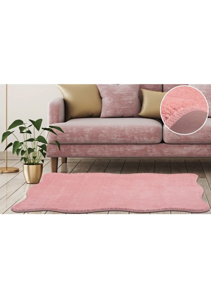 Modern Dekoratif Halı Jel Kaymaz Taban Peluş Puffy Pembe Post Halı 02