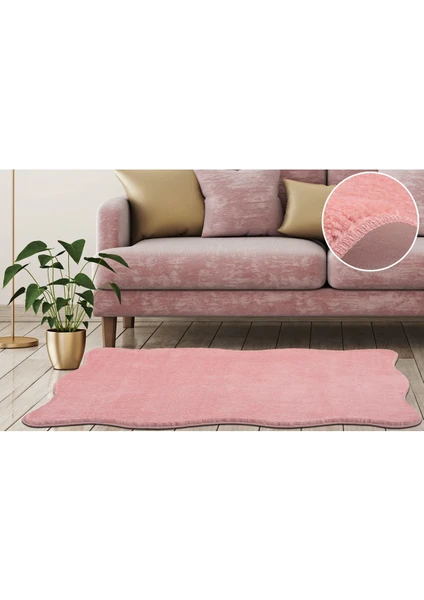 My Evilla Modern Dekoratif Halı Jel Kaymaz Taban  Peluş  Puffy Pembe Post Halı 02