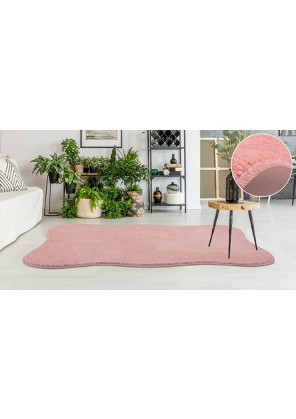 Modern Dekoratif Halı Jel Kaymaz Taban Peluş Puffy Pembe Post Halı 03