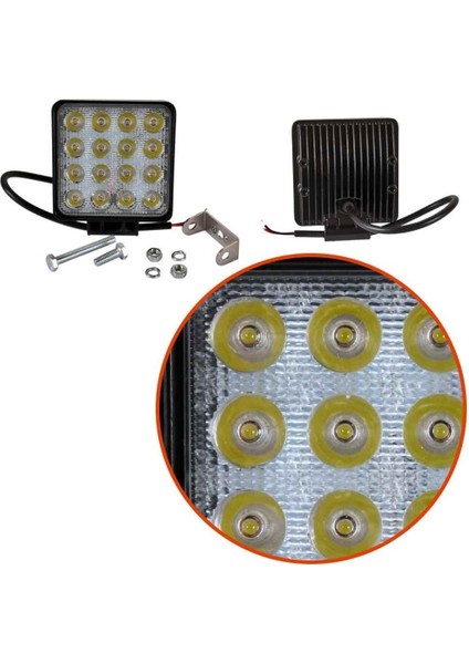 2tt.tas 12/80V Çalışma Lambası, 16 LED 48W Kare, L-1005, 2 Adet