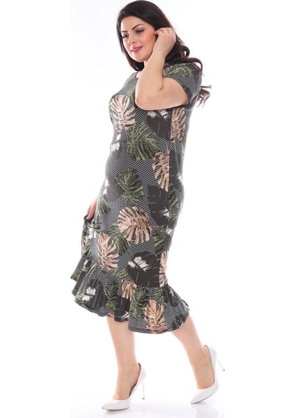 Desenli Esnek Büyük Beden Elbise 29E-0962 fiyatları