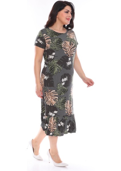 Desenli Esnek Büyük Beden Elbise 29E-0962 modelleri