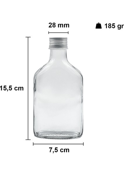 200 cc Cold Brew Şeffaf 200 ml Sızdırmaz Gümüş Plastik Kapaklı Yassı Cam Şişe (Soğuk Kahve) 15 Adet fiyatları