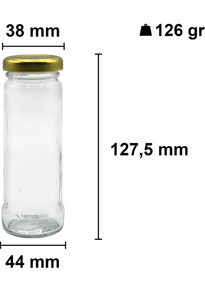 105 cc Kavanoz Metal Gold Konserve Kapaklı 105 cc Şeffaf Uzun Cam Kavanoz 1 Adet