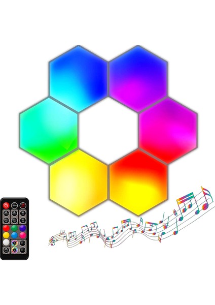 H006 Rf 6'lı Uzaktan Kumandalı ve Ses Sensörlü Altıgen LED Panel - Çok Renkli (Yurt Dışından)