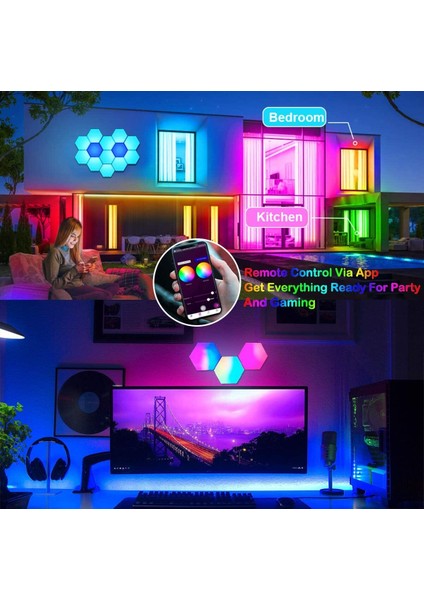 H005 Bluetooth Telefon Uygulaması Kontrollü Altıgen LED Paneller, ses&müzik senkronizasyonu - 6'lı (Yurt Dışından) modelleri