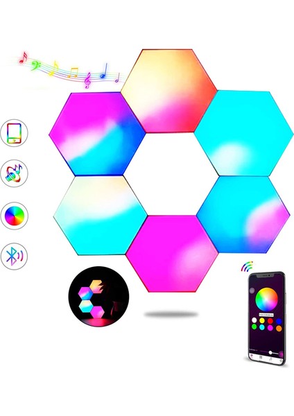 H005 Bluetooth Telefon Uygulaması Kontrollü Altıgen LED Paneller, ses&müzik senkronizasyonu - 6'lı (Yurt Dışından) fırsatları