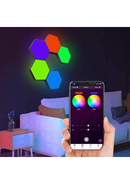 H005 Bluetooth Telefon Uygulaması Kontrollü Altıgen LED Paneller, ses&müzik senkronizasyonu - 6'lı (Yurt Dışından) indirimleri
