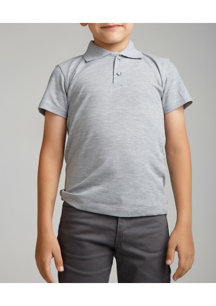 Cocuk Polo Yaka Kısa Kol Gri Okul T-Shirt