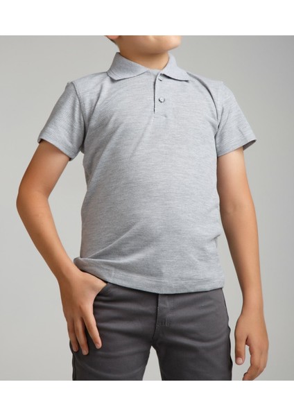 Cocuk Polo Yaka Kısa Kol Gri Okul T-Shirt fiyatları