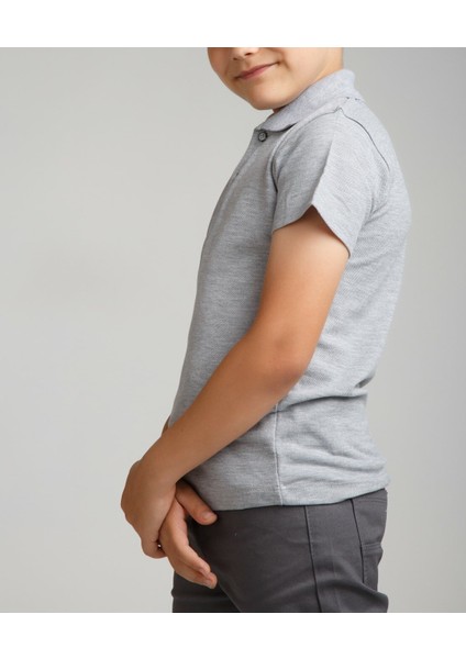 Cocuk Polo Yaka Kısa Kol Gri Okul T-Shirt modelleri