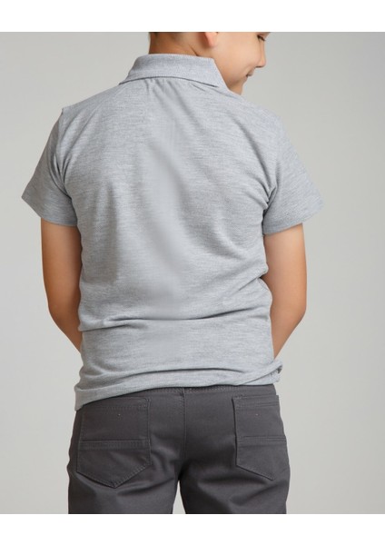 Cocuk Polo Yaka Kısa Kol Gri Okul T-Shirt fırsatları
