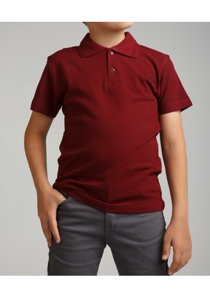 Cocuk Polo Yaka Kısa Kol Bordo Okul T-Shirt fiyatları