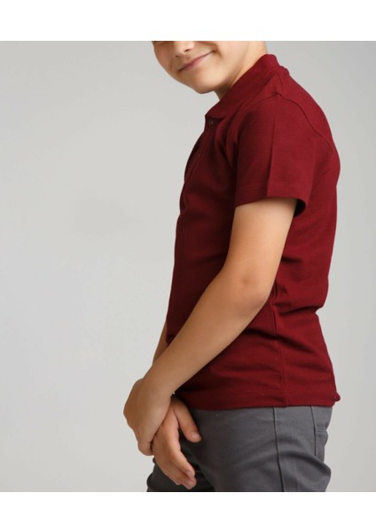 Cocuk Polo Yaka Kısa Kol Bordo Okul T-Shirt modelleri