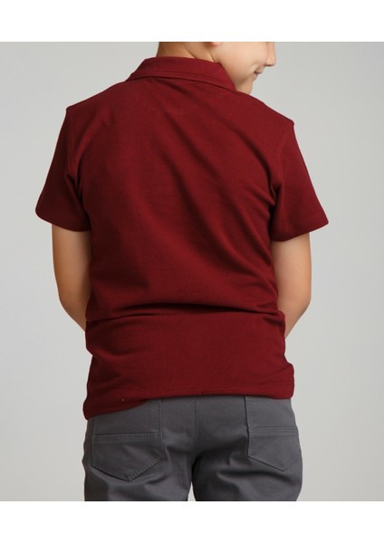 Nacar Çarşı Cocuk Polo Yaka Kısa Kol Bordo Okul T-Shirt