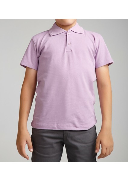 Cocuk Polo Yaka Kısa Kol Lila Okul T-Shirt